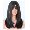 Wholesale of new European and American style wigs for long hair, natural full head covers, long straight hair with inwardly folded air bangs details Picture